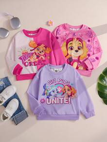 SHEIN | PAW Patrol 女童圓領字母卡通圖案長袖運動衫 3 件套，適合日常、上學、旅行等多種場合 - 彩色 - 查看 3