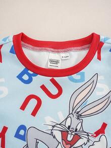LOONEY TUNES X SHEIN 男嬰長袖上衣與長褲貼身居家服套裝 - 淺藍色 - 查看 3