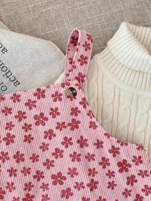 Emery Rose Kids Emery Rose Kids 小女孩兒童可愛酒紅色燈芯絨秋冬連身裙，附荷葉邊口袋與肩帶設計 - 粉色 - 查看 6