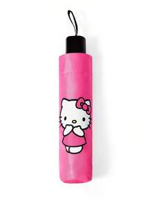 HELLO KITTY AND FRIENDS | SHEIN Cute White Cat With Pink Bow Print 3-Fold Umbrella, Sun Protection & Rainproof Dual-Use Parasol, Compact Portable For Travel & Daily Use - Pink - View 8