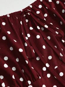 Auvina Plus Size Elegant Polka Dot Print Sleeveless Dress, Summer - Burgundy - View 6