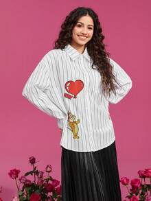 TOM & JERRY X SHEIN Unisex Cartoon Pattern Long Sleeve Shirt - White - View 8