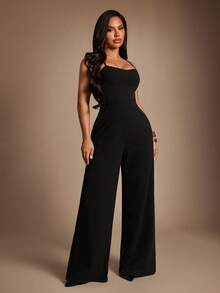 Radiana Women's Solid Color Pocket Elegant Wide Leg Jumpsuit - Black - View 5