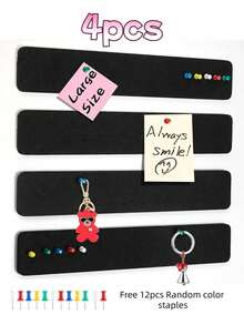 4PCS High Density Self Adhesive Felt Bulletin Board Strips Easy Install No Damage Wall Removable Pin Board For Notes Photos Schedule Office Wall Decor With 12 Free Staplers Random Color - A - View 10