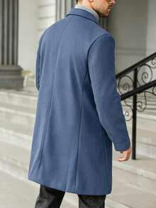 Manfinity Homme Plus Size Men's Solid Color Business Button Long Sleeve Pocket Overcoat - Dusty Blue - View 2