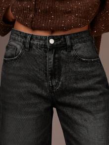 Athîral Denim Celana Jeans Denim Wanita Serbaguna dengan Kantong Kancing untuk Pemakaian Sehari-hari - Hitam - View 6