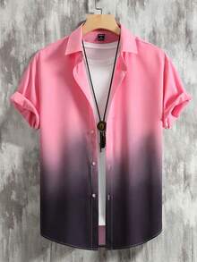 Manfinity RSRT Men's Gradient Color Casual Short Sleeve Shirt For Daily Wear - Pink - View 3
