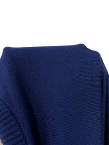 Aloruh Women's Casual Crew Neck Stand Collar Pullover Knit Top, Navy Blue, Early Autumn, Back To School - Navy Blue - View 6