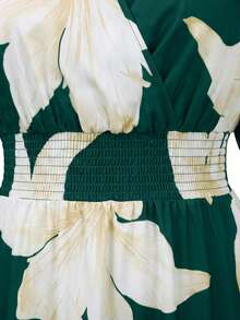 GlowEve CURVE Summer Elegant Floral Print Short Sleeve Dress - Dark Green - View 3