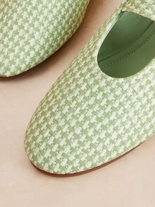 Rosivie Zapatos Mary Jane tejidos franceses, punta redonda con suela plana, estilo retro para uso diario y desplazamientos, zapatos de mujer con vampo bajo - Verde claro - Ver 3