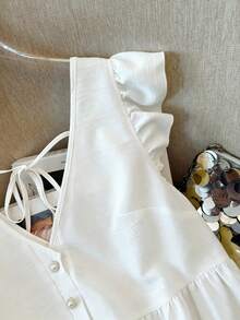 GlowEve CURVE 女款大尺碼連帽印花雪紡襯衫，休閒開襟度假風，適合春夏秋三季穿搭 - 白色 - 查看 4