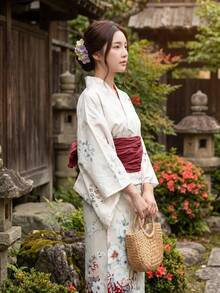 Irokai 日式優雅復古花卉印花浴衣 - 彩色 - 查看 2