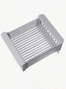 Escurridor ajustable de acero inoxidable retráctil, estante de almacenamiento para fregadero sin perforaciones, escurridor ahorrador de espacio, diseño a rayas, adecuado para fregaderos y encimeras, almacenamiento de cocina moderno, estante de almacenamiento multifuncional - Multicolor - Ver 9