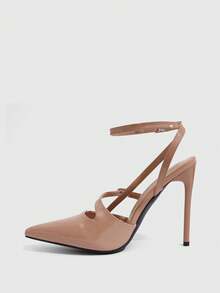 CUCCOO SZL Zapatos de tacón alto de mujer con punta de aguja, correa de tobillo color albaricoque, diseño abierto, de moda, sexy, para fiesta, banquete, discoteca, tacón súper alto, zapatos de mujer abiertos - Albaricoque 460 # @! - Ver 4