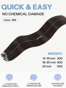 Micro Loop Human Hair Extensions Premium Virgin Remy Hair 1B# Natural Color Reusable Invisible Micro Link Bead Hair No Glue No Tape Design 50Pcs 14-22 Inch Anti Shedding Soft Texture Ideal For Full Head Makeover Holiday& Hairstyle For Girls & Women - S1B - View 4