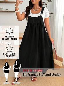 SHEIN PETITE CURVE Plus Size Loose Black Spaghetti Strap Dress, Suitable For Apple And Curvy Body Types - Black - View 11