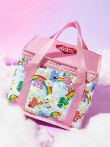 SHEIN X Care Bears 彩虹熊主題印花大容量保溫午餐包，粉色滾邊，便攜保冷手提袋，適合野餐、學校及日常使用 - 淡藍粉色 - 查看 3