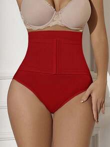 Nuvra 1 Peça Calcinha Modeladora de Cintura Alta Sem Costura com Abertura Frontal e Gancho para Controle e Elevação Abdominal - Vermelho - Visão 7