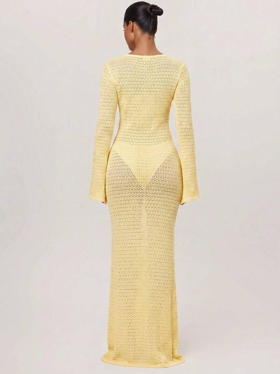 Gehäkeltes gestricktes Langarm Strand Maxi Kleid Strandmode süß Festival Frühling Sommer Urlaub Feiertag klassisch elegant Abendausgang Date Night