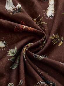 ROMWE Fairycore Summer Vacation Mushroom Moth Plant All-Over Print Halter Backless Mini Dress - Brown - View 3