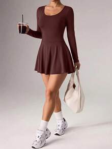 Glamine Charm Youthful Brown Backless Square Neck Sports Dress - Brown - View 4