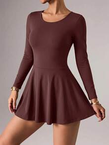 Glamine Charm Youthful Brown Backless Square Neck Sports Dress - Brown - View 9