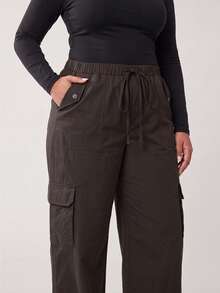 Solavibe Plus Size Women Solid Color Drawstring Waist Pocket Casual Daily Sweatpants,Brown Cargo Pants For Women,Plus Size Brown Drawstring Multi Pocket Cargo - Rust Brown - View 7