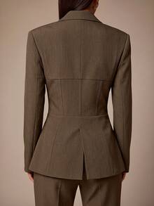 Silquee This Elegant, Slim-Fit Brown Long-Sleeve Blazer Features A Lapel Collar And A Bodice-Style Construction With Waist Seams, Making It Suitable For Both - Brown - View 8