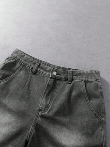 Manfinity Denimwave 男士休閒日常牛仔工裝短褲，附口袋與鈕扣設計 - 淺灰色 - 查看 3