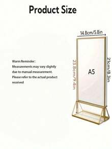 1pc Gold-Color Acrylic Transparent Table Card Holder. Gold-Plated Edge, Double-Sided Menu Display Stand. Acrylic Photo Frame, Applicable For: Wedding, Drinks, Restaurant, Banquet Seating Signs, Price Tag, Recipe Card Display In Stores. - multicolor - View 7