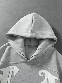 ROMWE MEN 男士時尚百搭刺繡口袋長袖連帽衫 - 灰色 - 查看 4