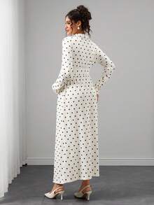 SHEIN Elegant Maternity Polka Dot Print Maternity Commuter Dress Autumn Photoshoot Baby Shower - Apricot - View 2