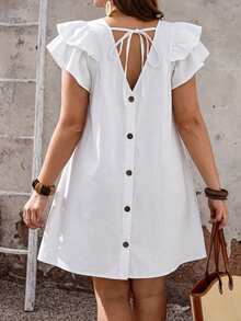 EMERY ROSE EMERY ROSE Vestido de Mezclilla de unicolor Casual de Verano Talla Grande - Blanco - Ver 1