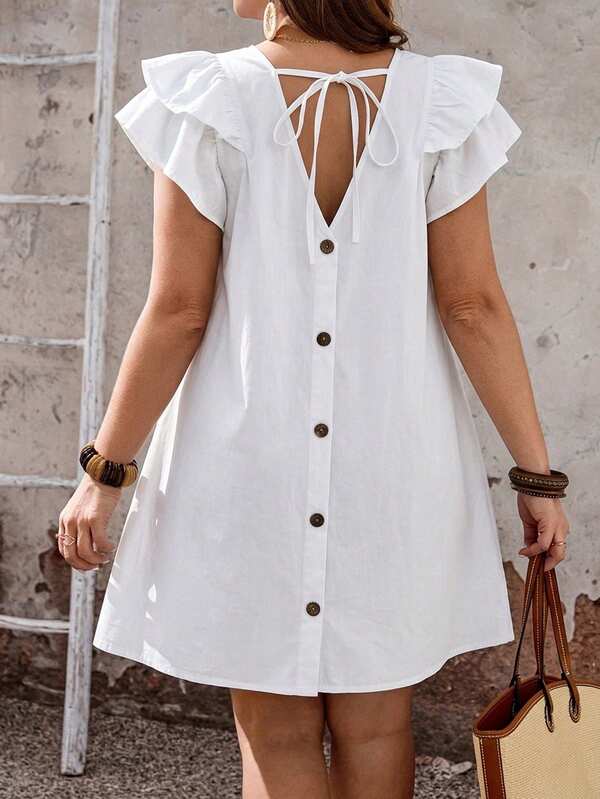 SHEIN EMERY ROSE CURVE Plus Size Summer Casual Solid Color Denim Dress