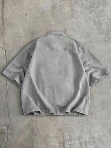 AXEPEAK Men's Plus Size Short Sleeve Top And Denim Shorts Set - Grey - View 5