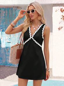 Vivid Eden Vestido versátil de moda para vacaciones con bordado y contraste de color para mujer - Negro - Ver 5