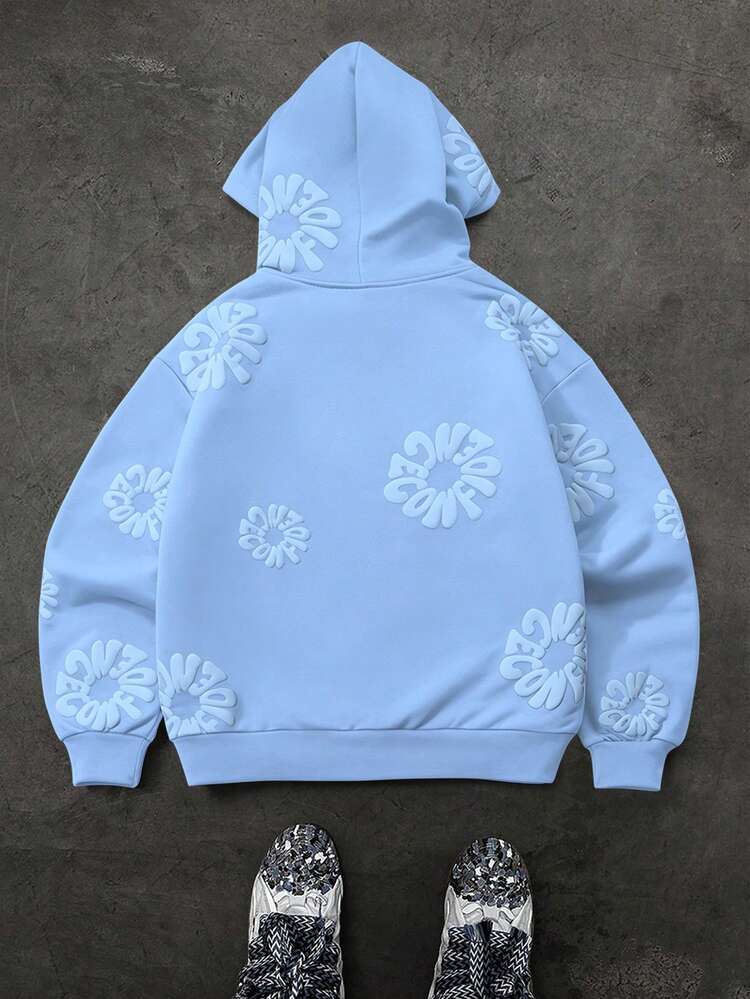 Manfinity EMRG Men's Fashion Versatile Embossed Long Sleeve Pocket Hoodie - Baby Blue - View 2