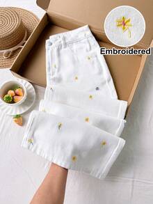 Comfortcana 大尺碼碎花刺繡牛仔褲 - 白色 - 查看 2