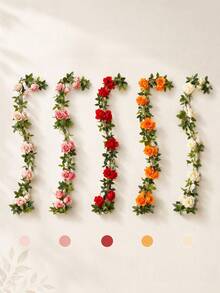 1Pc Large 10 Heads Artificial Rose Vine Garland, Lifelike Plastic Fake Floral Vine, Flexible Winding Greenery For Living Room, Air Condition & Heating Pipe Cover, Ceiling Hanging Decoration - Multicolor - View 2