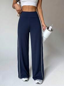 Sweetra Women's Colorblock High Waist Casual Daily Travel Sports Long Pants - Navy Blue - View 8