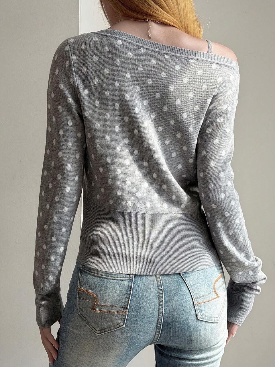 Women's Polka Dot Pattern Long Sleeve Single-Breasted Casual Knit Cardigan Fall