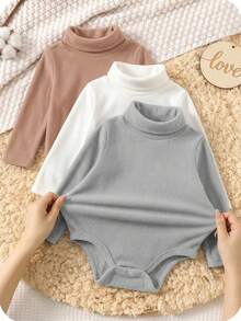 SHEIN 新生兒男嬰女嬰秋冬裝套裝連身衣 3件/組 - 彩色 - 查看 1