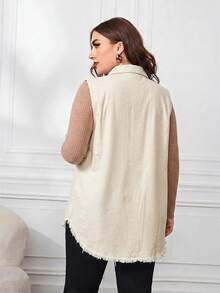 EMERY ROSE Plus Size Casual Solid Color Sleeveless Denim Jacket - Apricot - View 3