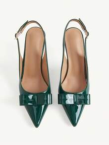 CUCCOO CHICEST Sepatu Stiletto Hijau Ujung Lancip Bentuk Vamp Bulat dengan Pita Dua Lapis, Modis dan Seksi, Cocok untuk Perjalanan Sehari-hari, Serbaguna, Elegan, dan Sederhana. - Dark Green - View 7