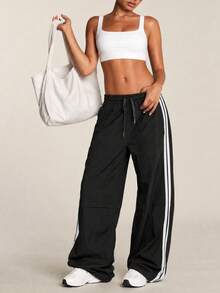 SHEIN BAE Women's Fashionable Sports Pants, Suitable For Fall - Black - View 1
