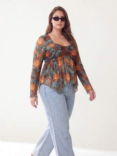 Solavibe Plus Size Women's Casual Vacation Paisley Print Top