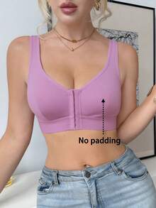 SHEIN 1pc Women's Front Closure Wireless Bra - Mauve Purple - View 4