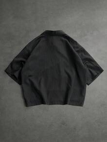 SLATEMANN Men's Striped Short Sleeve Button-Down Casual Shirt - Black - View 3
