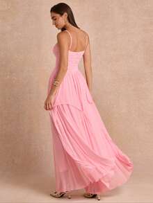 Enchnt Premium Summer Romantic Women's Elegant Pink Pleated Ruffle Spaghetti Strap Dress,Vacation Dress,Luxury Wedding Dress,Graduation Dress,Festival - Baby Pink - View 7