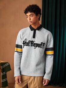 HARRY POTTER X SHEIN 男士字母圖案拼接領落肩袖POLO衫 - 彩色 - 查看 4